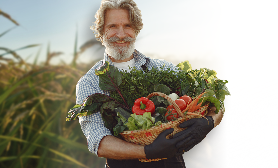Farmer with fresh organic vegetables